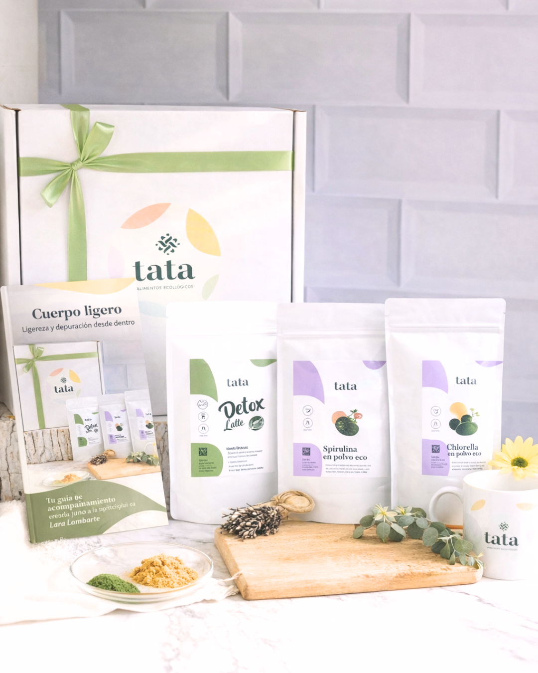 Pack detox natural para reducir la hinchazón abdominal con spirulina, chlorella y detox latte ecológico